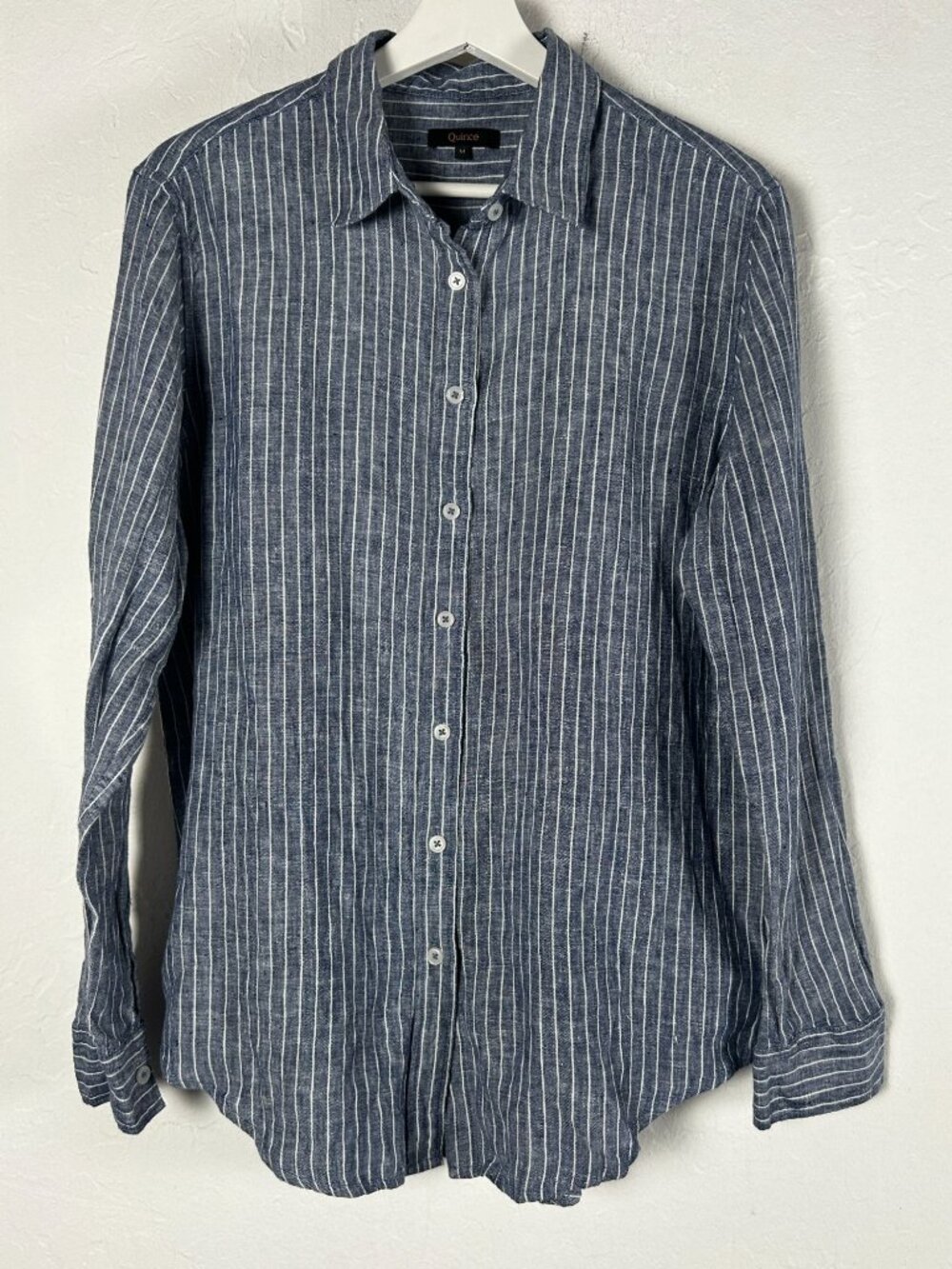 Quince Womens Blue White Striped Linen Button-Down Shirt Medium Long Sleeve NWOT